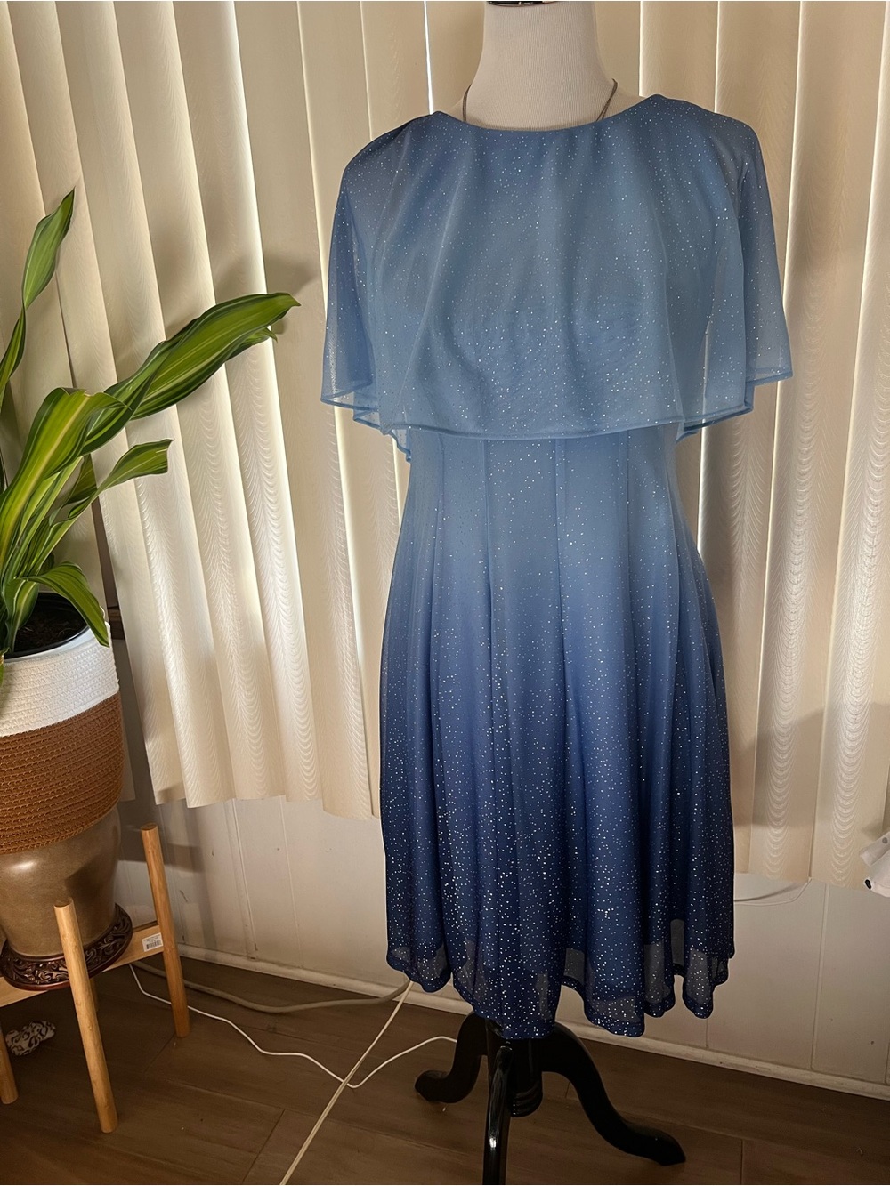 Danny & Nicole Blue Ombre Glitter Midi Dress